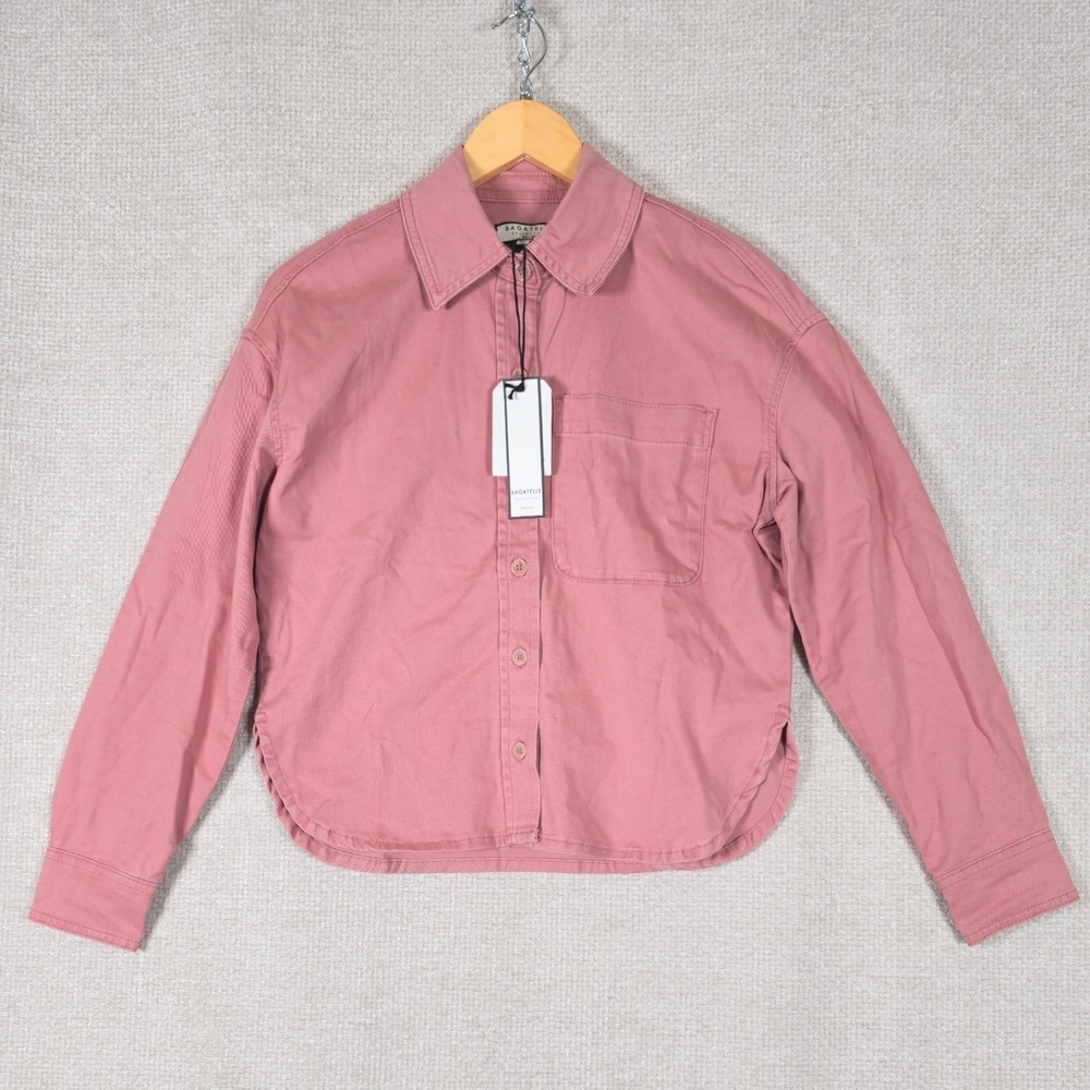 Bagatelle Collection Womens XS Rose Pink Cotton Twill‎ Button Down Shirt NWT